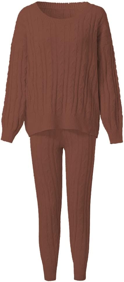 Damen Herbst Strick 2-teilige Outfits Pullover Shirt Top und Bodycon Hose Freizeit Jumpsuit Strampler Plus Size