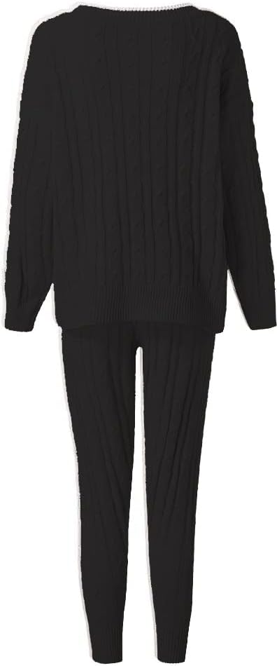 Damen Herbst Strick 2-teilige Outfits Pullover Shirt Top und Bodycon Hose Freizeit Jumpsuit Strampler Plus Size