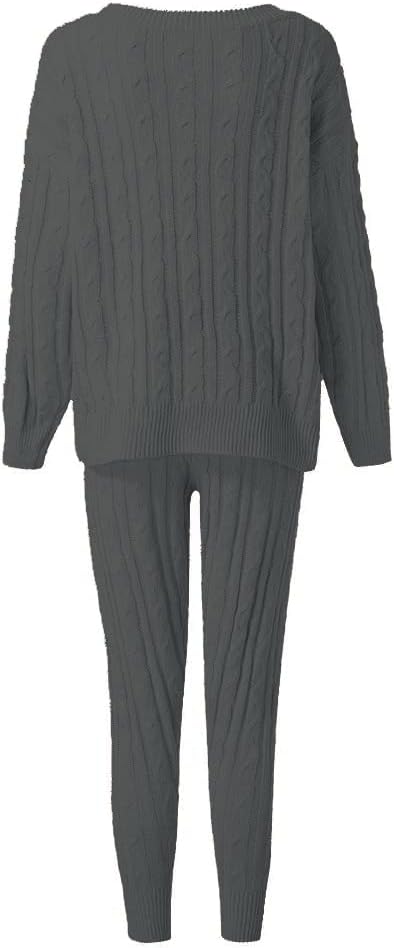 Damen Herbst Strick 2-teilige Outfits Pullover Shirt Top und Bodycon Hose Freizeit Jumpsuit Strampler Plus Size