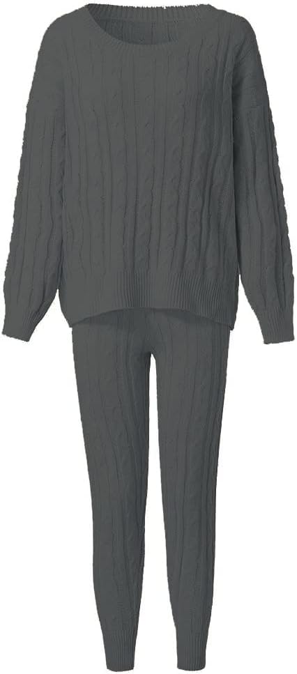 Damen Herbst Strick 2-teilige Outfits Pullover Shirt Top und Bodycon Hose Freizeit Jumpsuit Strampler Plus Size