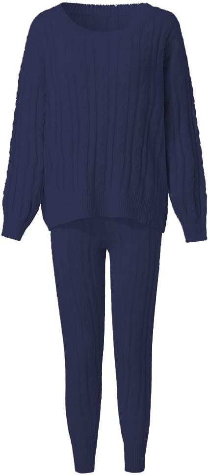 Damen Herbst Strick 2-teilige Outfits Pullover Shirt Top und Bodycon Hose Freizeit Jumpsuit Strampler Plus Size