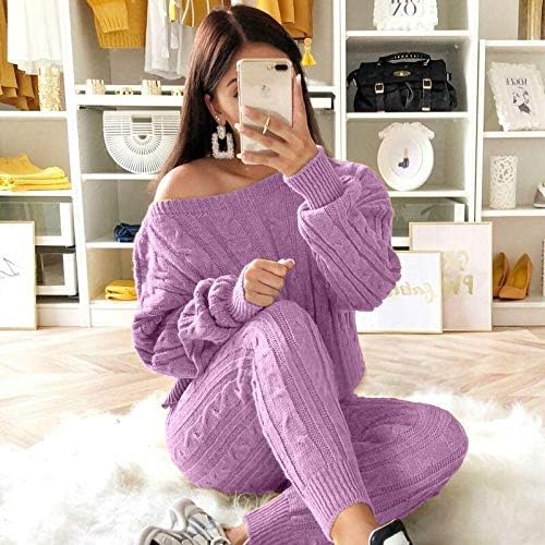 Damen Herbst Strick 2-teilige Outfits Pullover Shirt Top und Bodycon Hose Freizeit Jumpsuit Strampler Plus Size