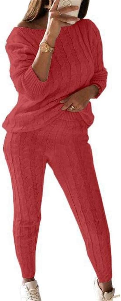 Damen Herbst Strick 2-teilige Outfits Pullover Shirt Top und Bodycon Hose Freizeit Jumpsuit Strampler Plus Size