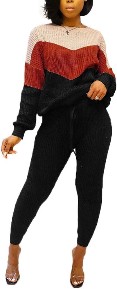 Damen Herbst Strick 2-teilige Outfits Pullover Shirt Top und Bodycon Hose Freizeit Jumpsuit Strampler Plus Size