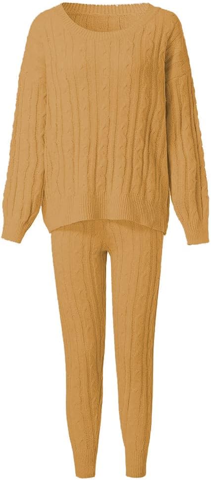 Damen Herbst Strick 2-teilige Outfits Pullover Shirt Top und Bodycon Hose Freizeit Jumpsuit Strampler Plus Size
