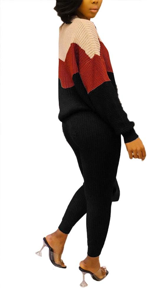 Damen Herbst Strick 2-teilige Outfits Pullover Shirt Top und Bodycon Hose Freizeit Jumpsuit Strampler Plus Size