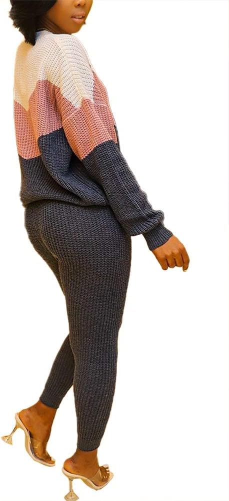 Damen Herbst Strick 2-teilige Outfits Pullover Shirt Top und Bodycon Hose Freizeit Jumpsuit Strampler Plus Size