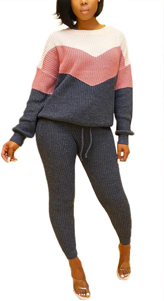 Damen Herbst Strick 2-teilige Outfits Pullover Shirt Top und Bodycon Hose Freizeit Jumpsuit Strampler Plus Size