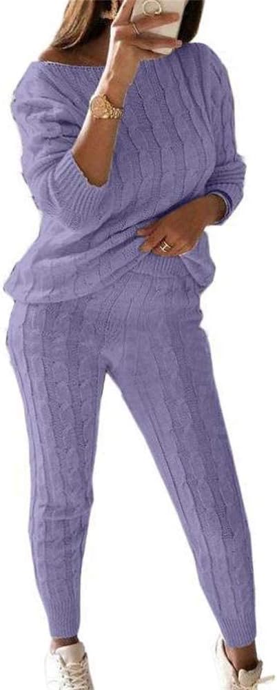 Damen Herbst Strick 2-teilige Outfits Pullover Shirt Top und Bodycon Hose Freizeit Jumpsuit Strampler Plus Size