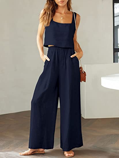 Lounge-Set mit weitem Bein und Tanktop mit eckigem Ausschnitt