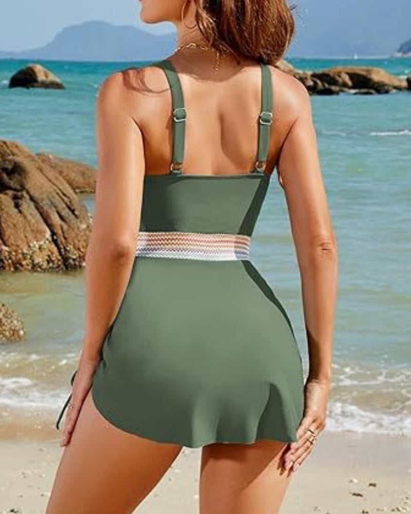 Badekleid mit tiefem V-Ausschnitt und Tunnelzug