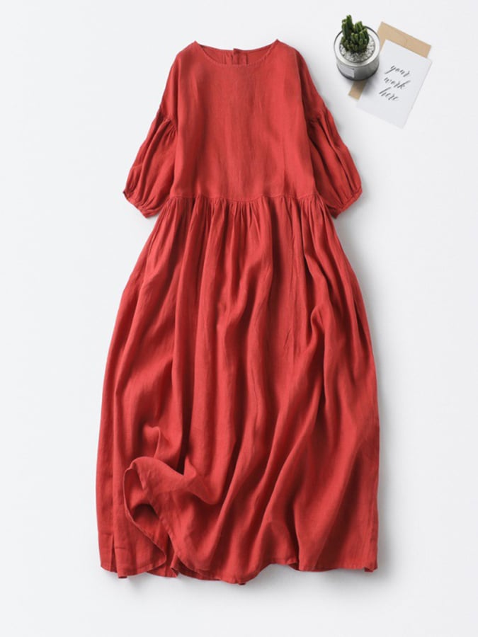 Lockeres und vielseitiges Rundhals-Pulloverkleid mit Puffärmeln