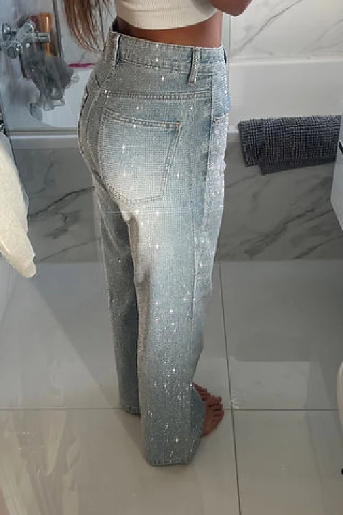 Damen-Freizeithose aus Denim mit Strasssteinen