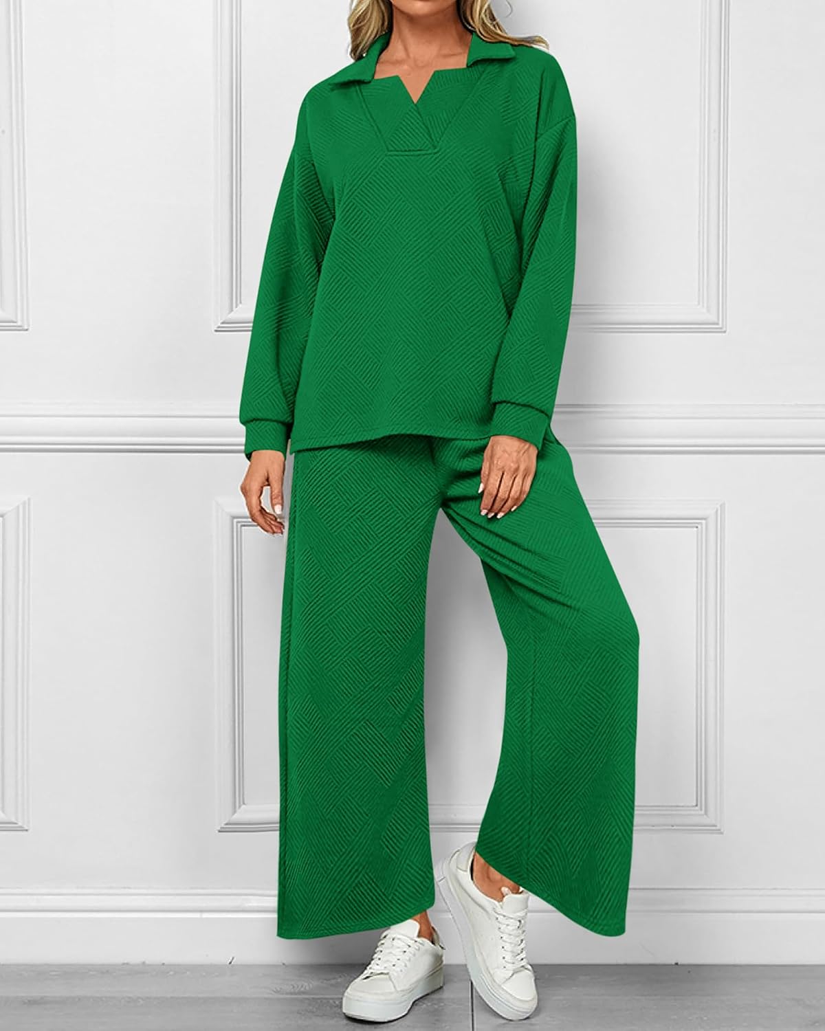 Damen Revers V-Ausschnitt Strukturierte Lounge-Sets (2 kaufen, kostenloser Versand)