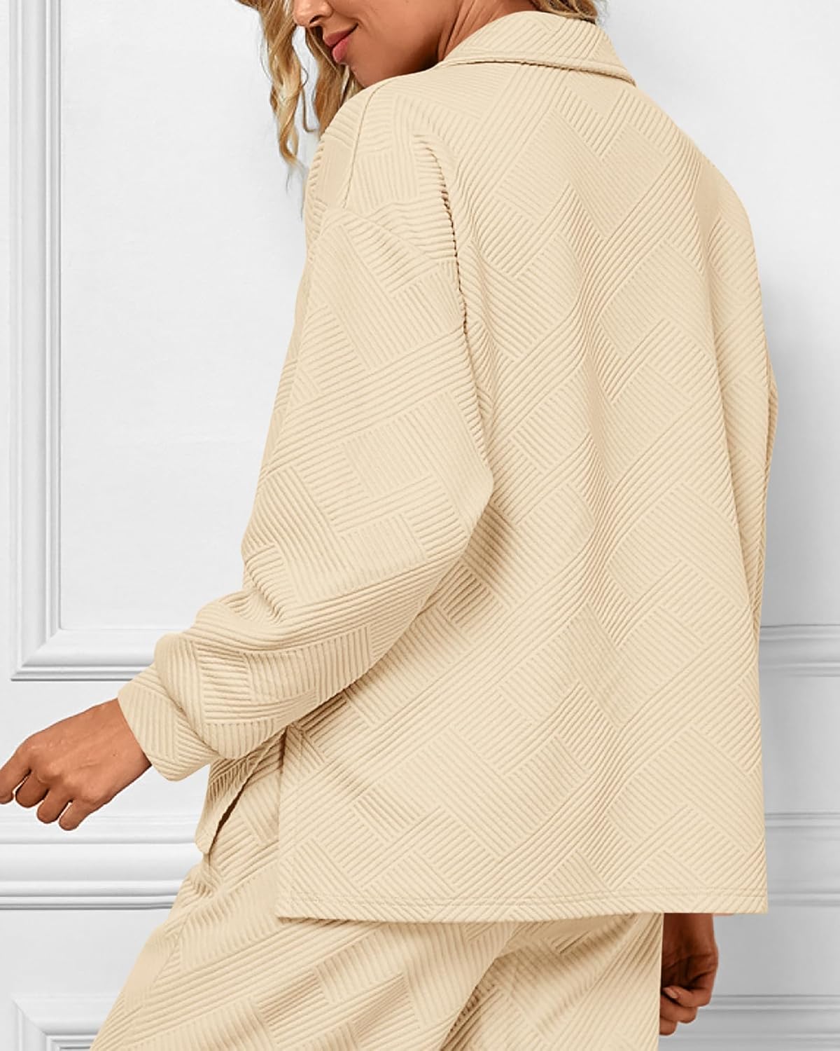 Damen Revers V-Ausschnitt Strukturierte Lounge-Sets (2 kaufen, kostenloser Versand)