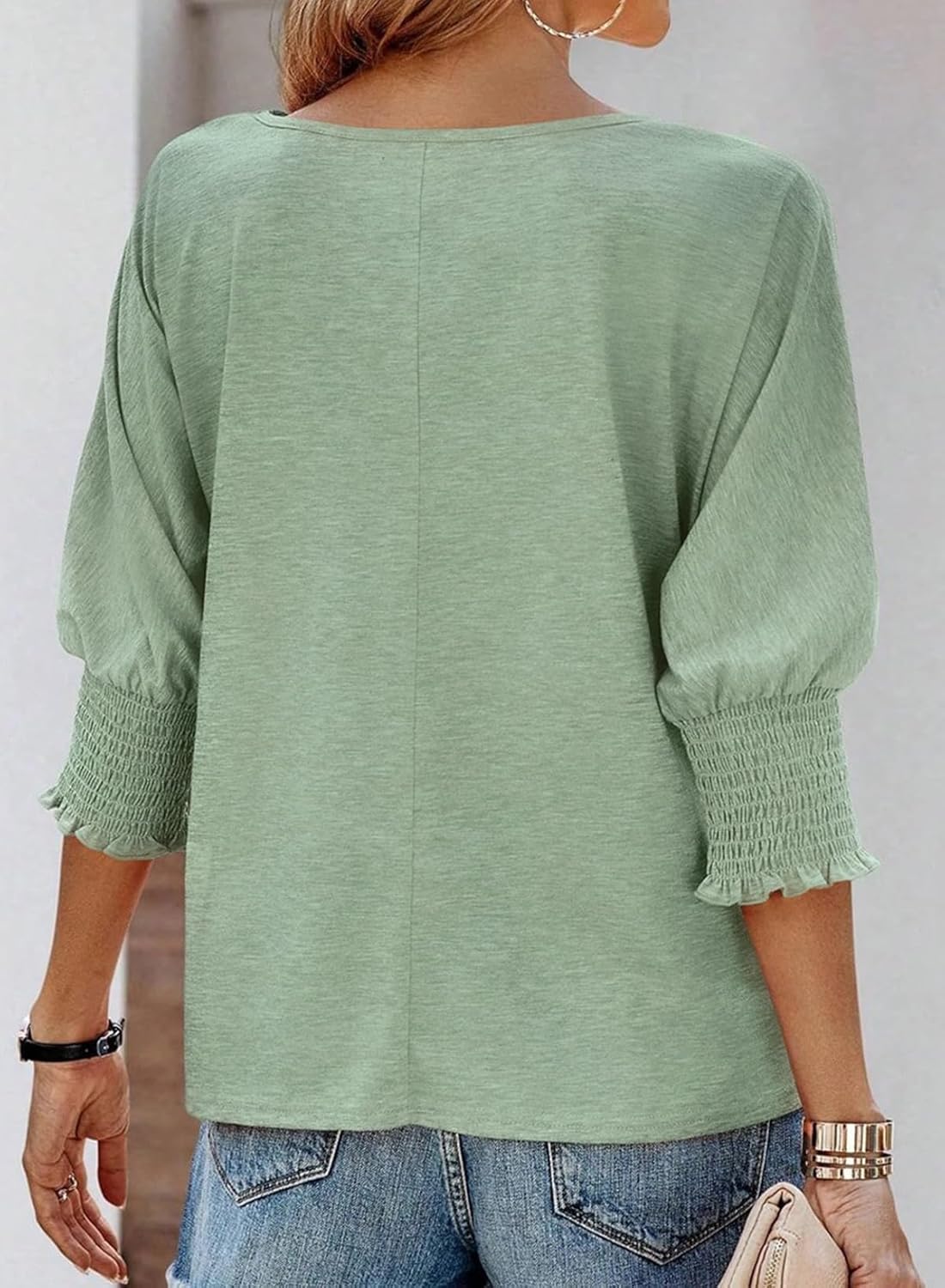 Damen Basic T-Shirt mit Rundhalsausschnitt und 3/4-Ärmeln (3 kaufen, gratis Versand)