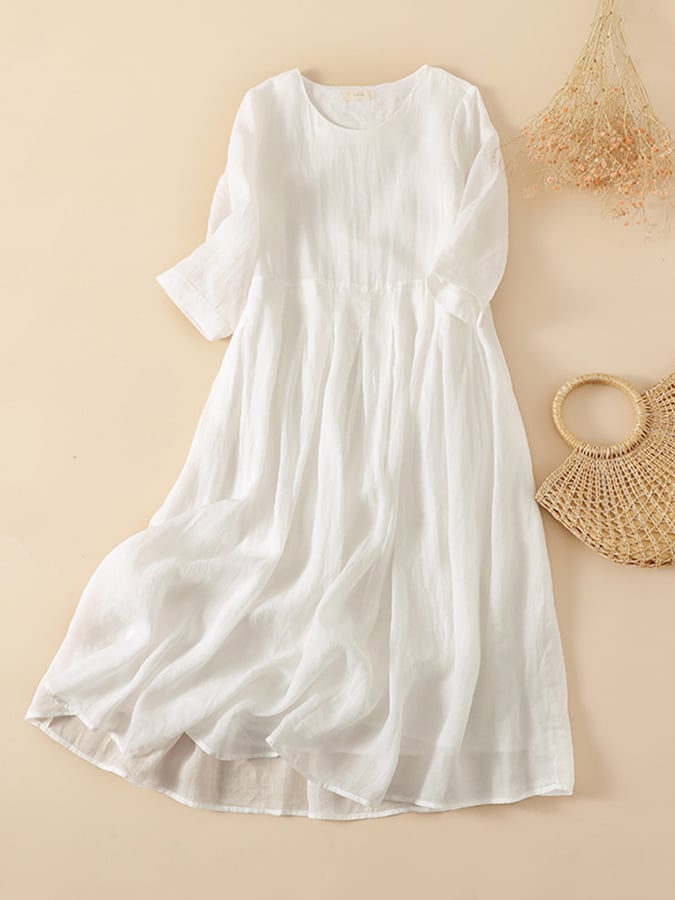 Ramie Festliches Weites Plisseekleid