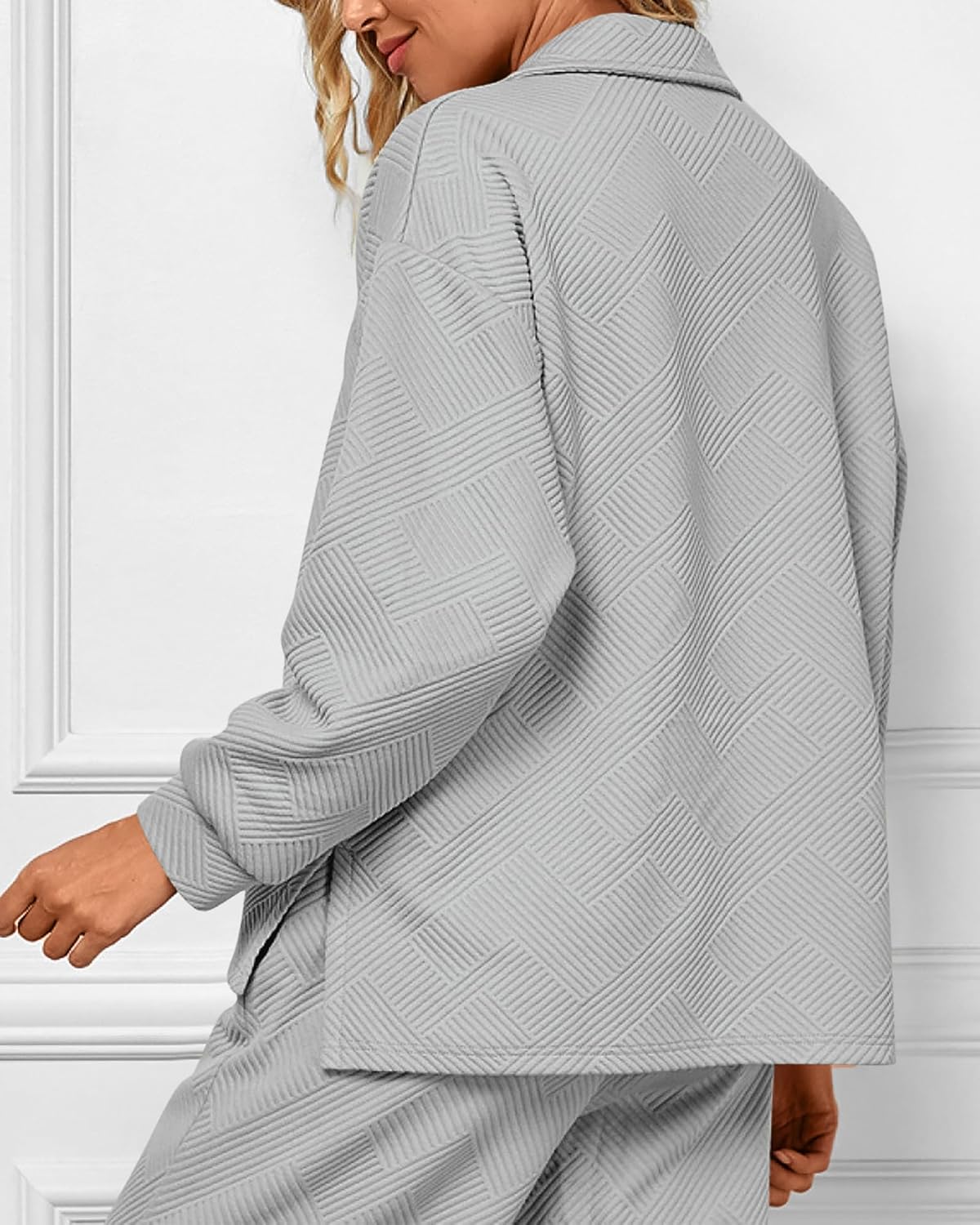 Damen Revers V-Ausschnitt Strukturierte Lounge-Sets (2 kaufen, kostenloser Versand)