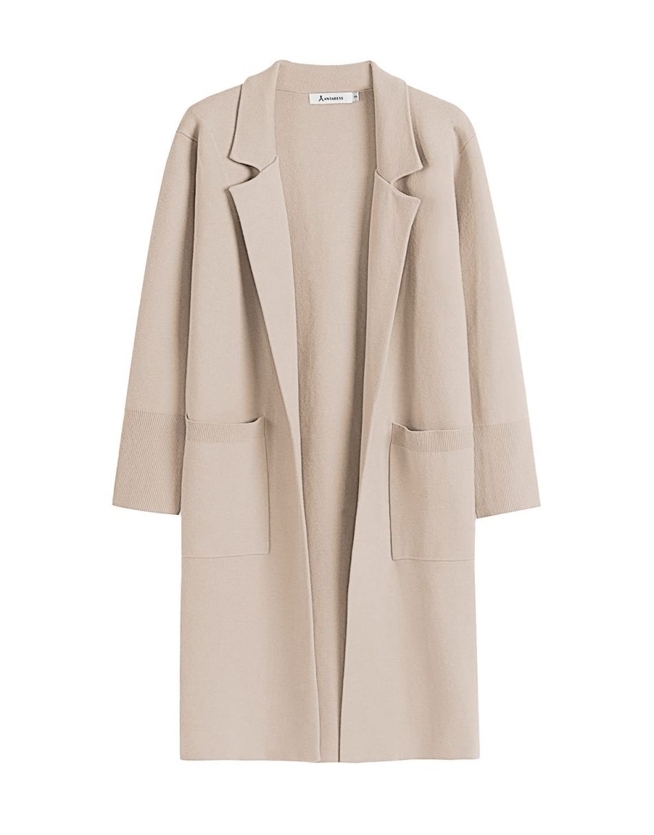 ANRABESS Cardigan für Damen Oversized Offener Pullover Mantel Langarm Revers Blazer Jacke Herbst Oberbekleidung Coatigan