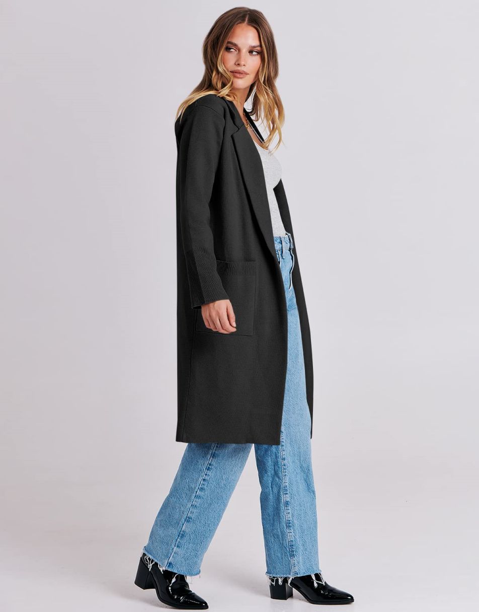 ANRABESS Cardigan für Damen Oversized Offener Pullover Mantel Langarm Revers Blazer Jacke Herbst Oberbekleidung Coatigan