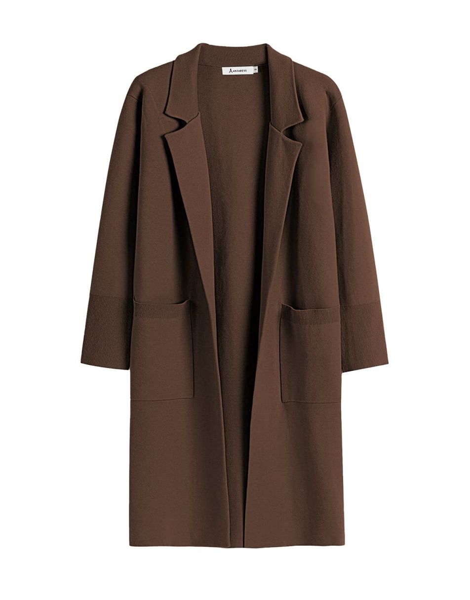 ANRABESS Cardigan für Damen Oversized Offener Pullover Mantel Langarm Revers Blazer Jacke Herbst Oberbekleidung Coatigan