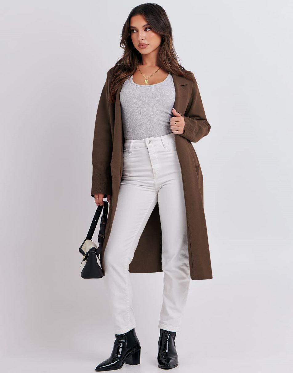 ANRABESS Cardigan für Damen Oversized Offener Pullover Mantel Langarm Revers Blazer Jacke Herbst Oberbekleidung Coatigan