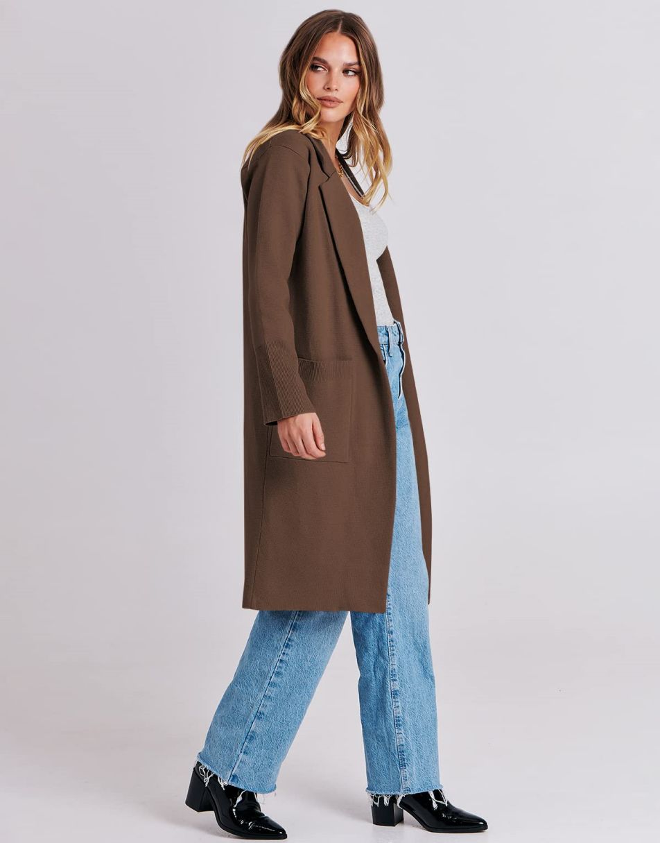 ANRABESS Cardigan für Damen Oversized Offener Pullover Mantel Langarm Revers Blazer Jacke Herbst Oberbekleidung Coatigan