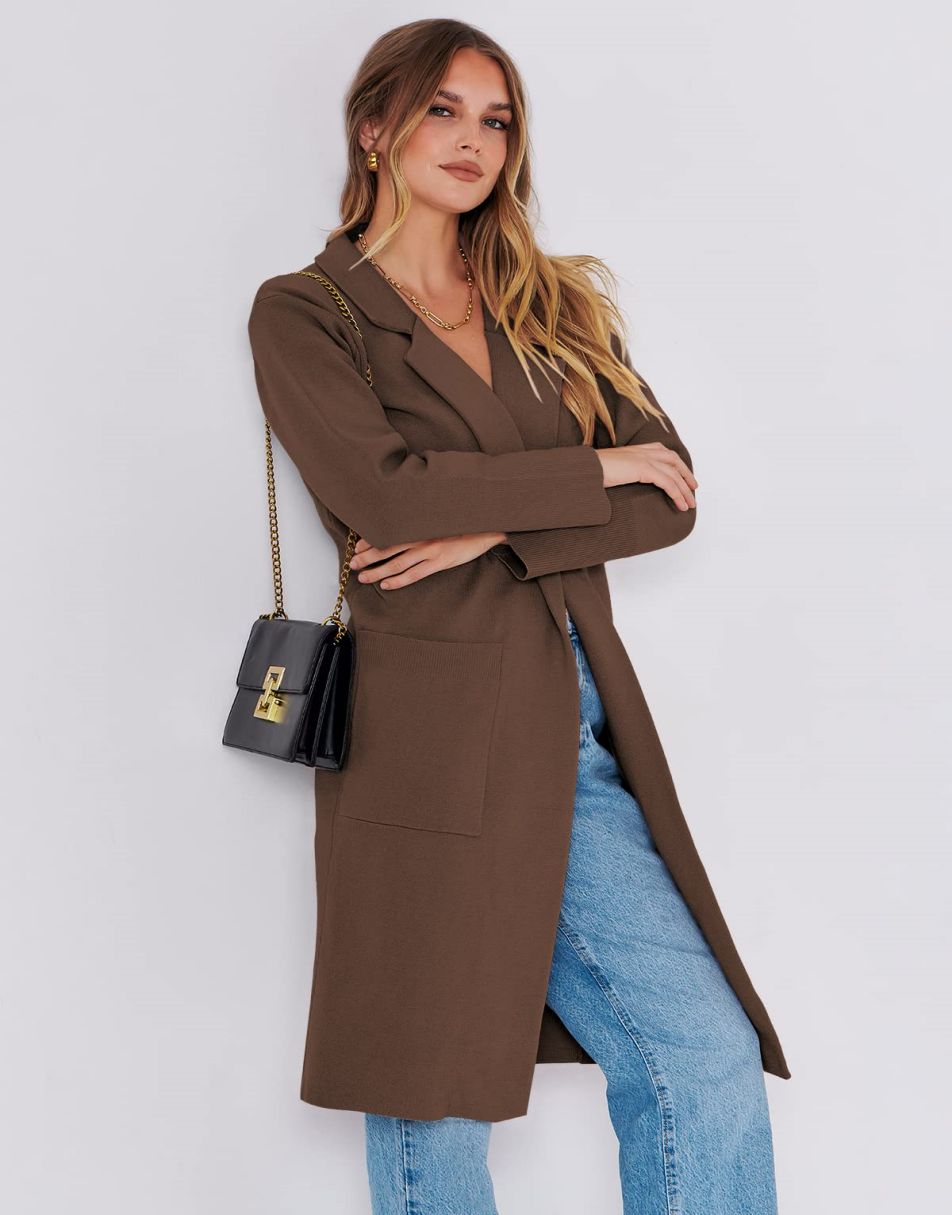ANRABESS Cardigan für Damen Oversized Offener Pullover Mantel Langarm Revers Blazer Jacke Herbst Oberbekleidung Coatigan