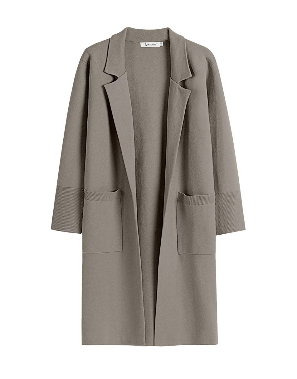 ANRABESS Cardigan für Damen Oversized Offener Pullover Mantel Langarm Revers Blazer Jacke Herbst Oberbekleidung Coatigan