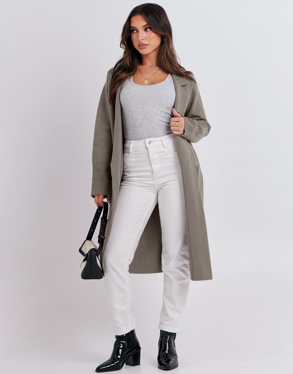 ANRABESS Cardigan für Damen Oversized Offener Pullover Mantel Langarm Revers Blazer Jacke Herbst Oberbekleidung Coatigan