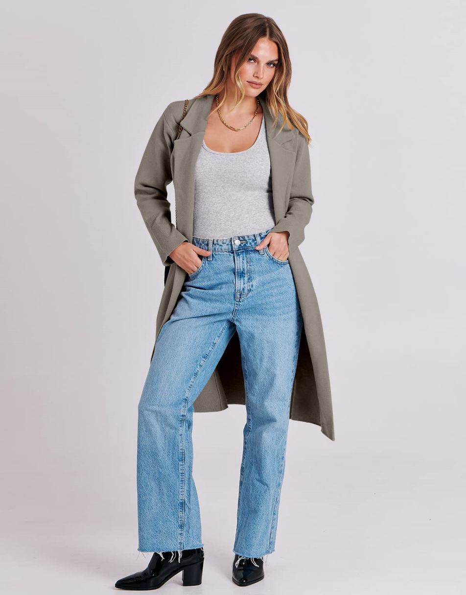 ANRABESS Cardigan für Damen Oversized Offener Pullover Mantel Langarm Revers Blazer Jacke Herbst Oberbekleidung Coatigan