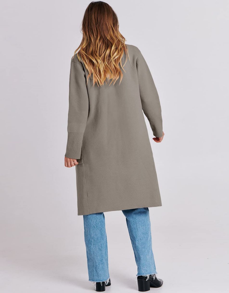 ANRABESS Cardigan für Damen Oversized Offener Pullover Mantel Langarm Revers Blazer Jacke Herbst Oberbekleidung Coatigan