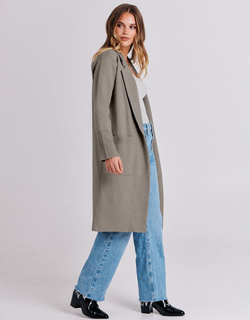 ANRABESS Cardigan für Damen Oversized Offener Pullover Mantel Langarm Revers Blazer Jacke Herbst Oberbekleidung Coatigan