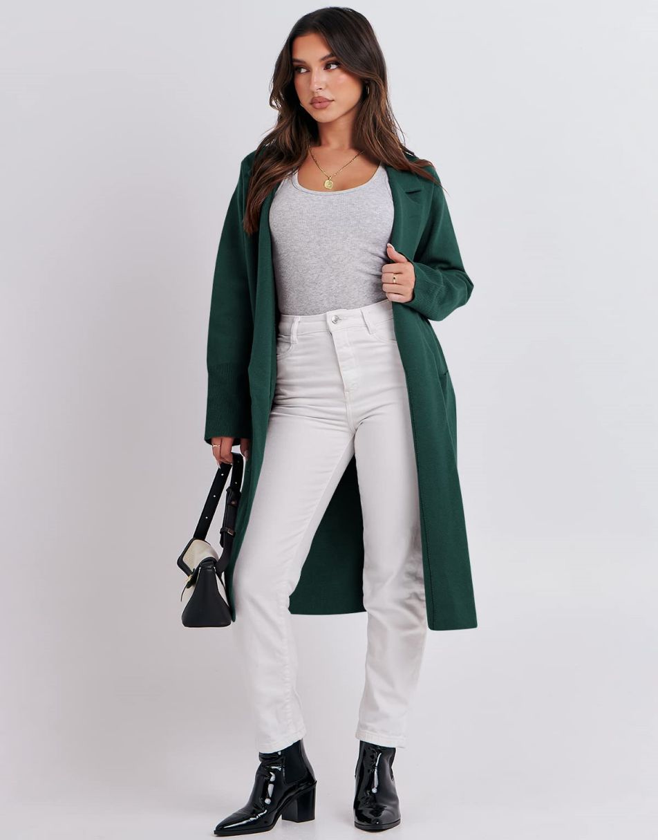 ANRABESS Cardigan für Damen Oversized Offener Pullover Mantel Langarm Revers Blazer Jacke Herbst Oberbekleidung Coatigan