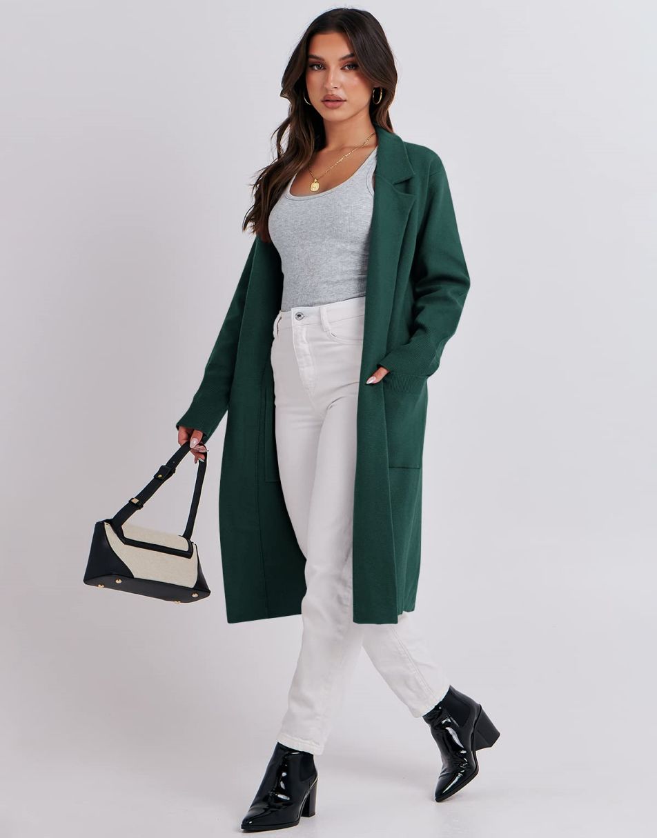 ANRABESS Cardigan für Damen Oversized Offener Pullover Mantel Langarm Revers Blazer Jacke Herbst Oberbekleidung Coatigan