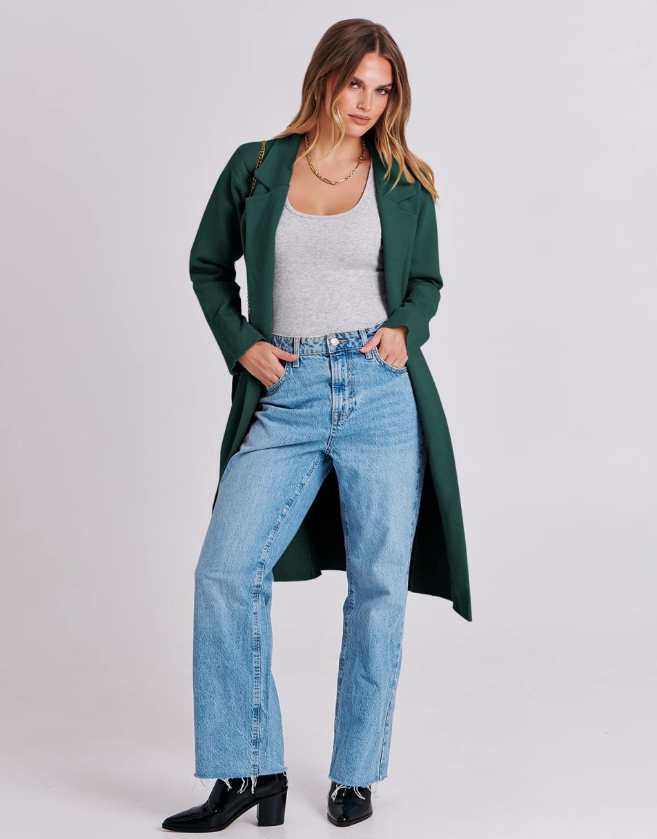 ANRABESS Cardigan für Damen Oversized Offener Pullover Mantel Langarm Revers Blazer Jacke Herbst Oberbekleidung Coatigan