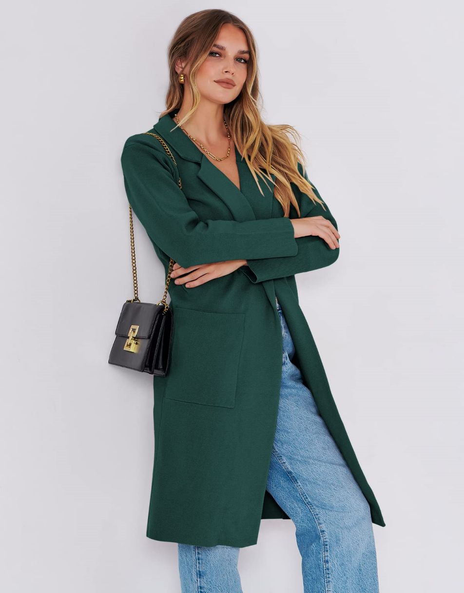 ANRABESS Cardigan für Damen Oversized Offener Pullover Mantel Langarm Revers Blazer Jacke Herbst Oberbekleidung Coatigan