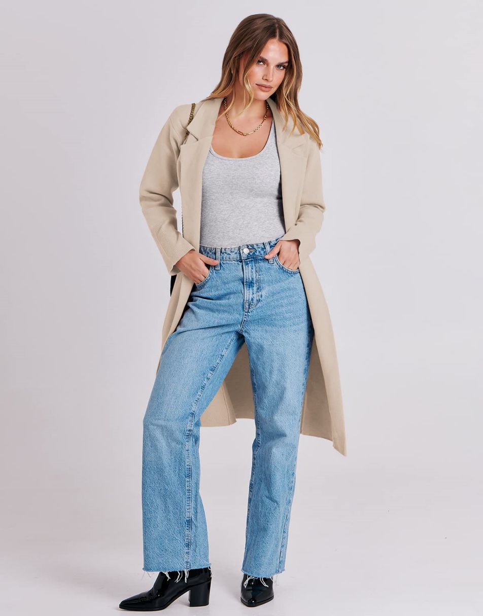 ANRABESS Cardigan für Damen Oversized Offener Pullover Mantel Langarm Revers Blazer Jacke Herbst Oberbekleidung Coatigan