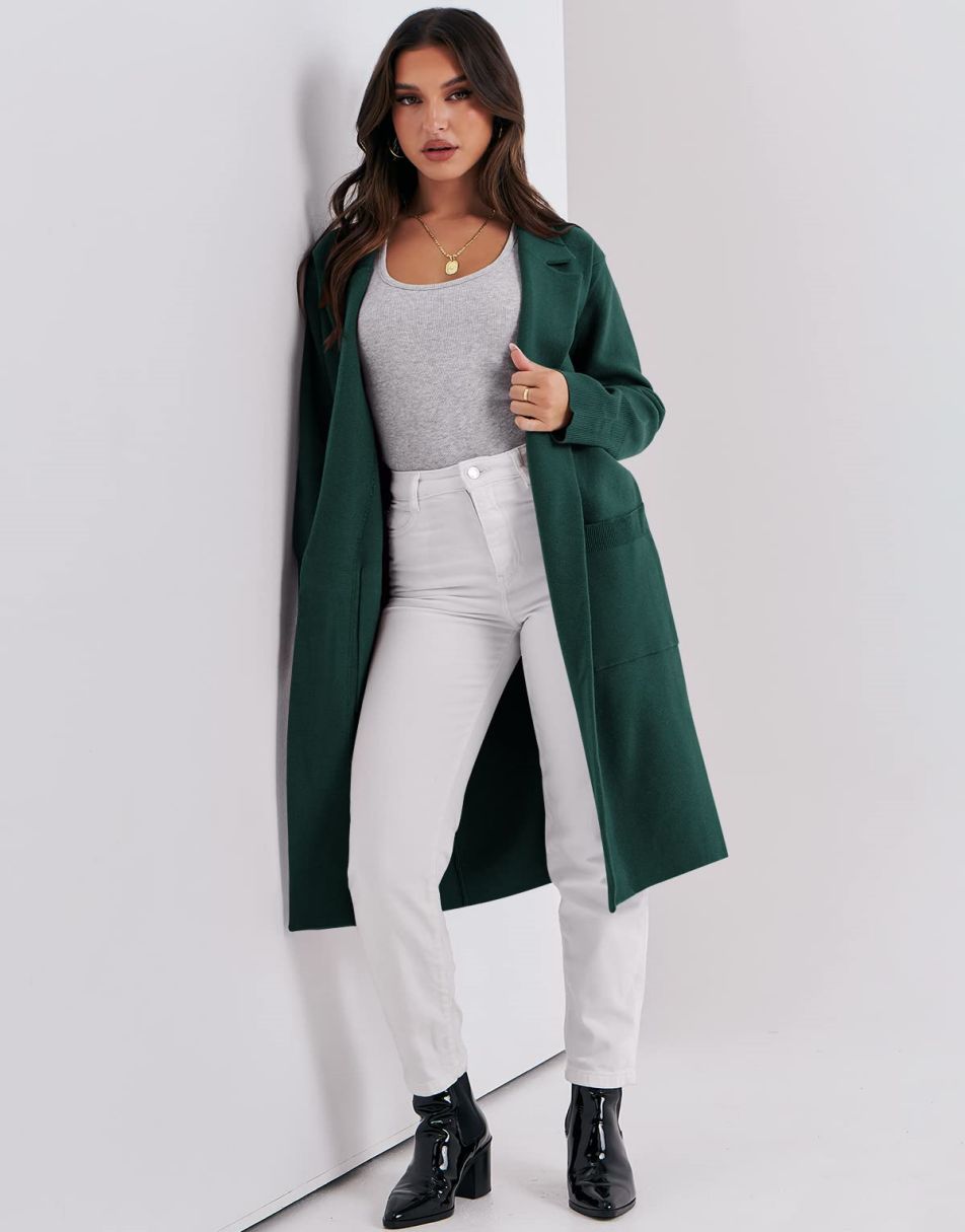 ANRABESS Cardigan für Damen Oversized Offener Pullover Mantel Langarm Revers Blazer Jacke Herbst Oberbekleidung Coatigan