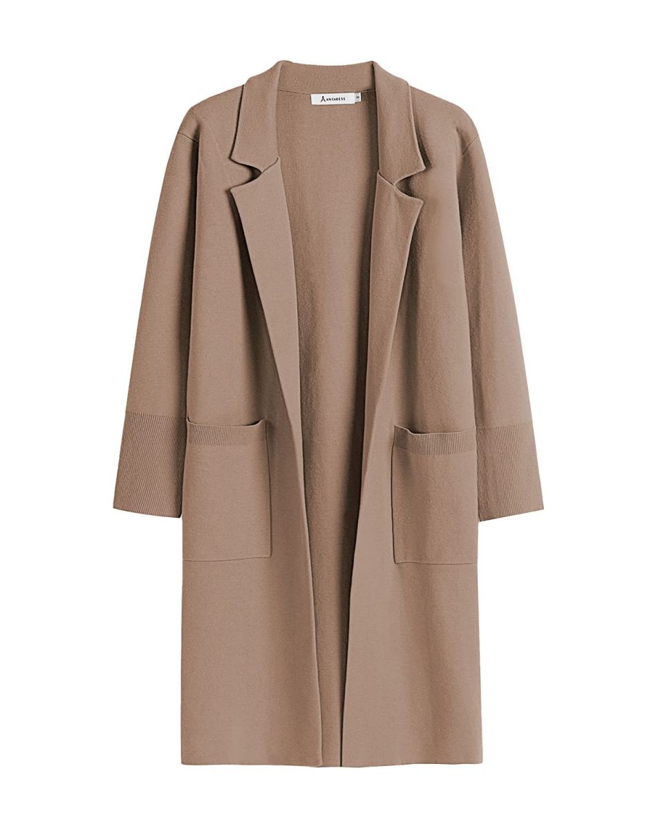 ANRABESS Cardigan für Damen Oversized Offener Pullover Mantel Langarm Revers Blazer Jacke Herbst Oberbekleidung Coatigan