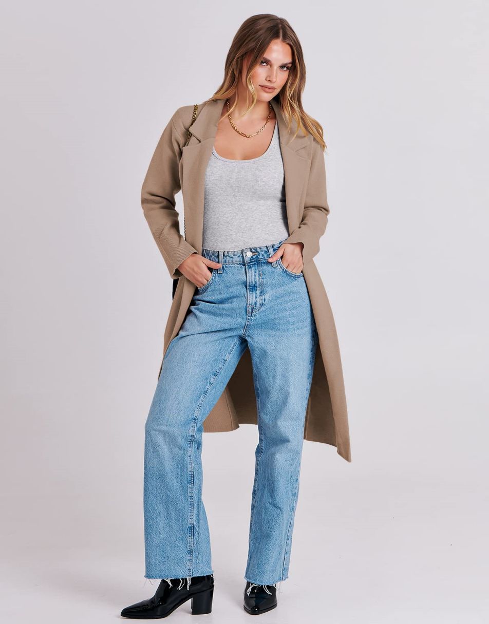 ANRABESS Cardigan für Damen Oversized Offener Pullover Mantel Langarm Revers Blazer Jacke Herbst Oberbekleidung Coatigan