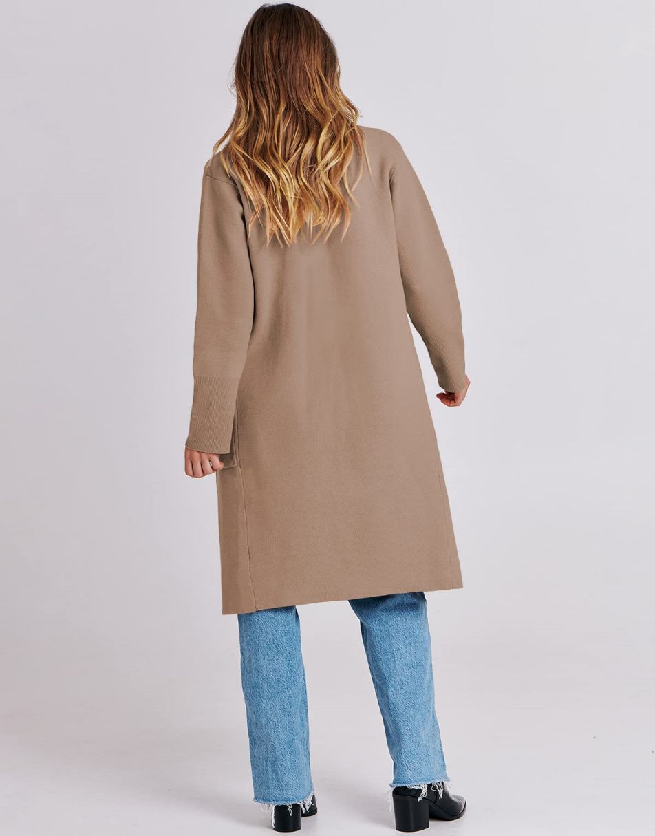 ANRABESS Cardigan für Damen Oversized Offener Pullover Mantel Langarm Revers Blazer Jacke Herbst Oberbekleidung Coatigan
