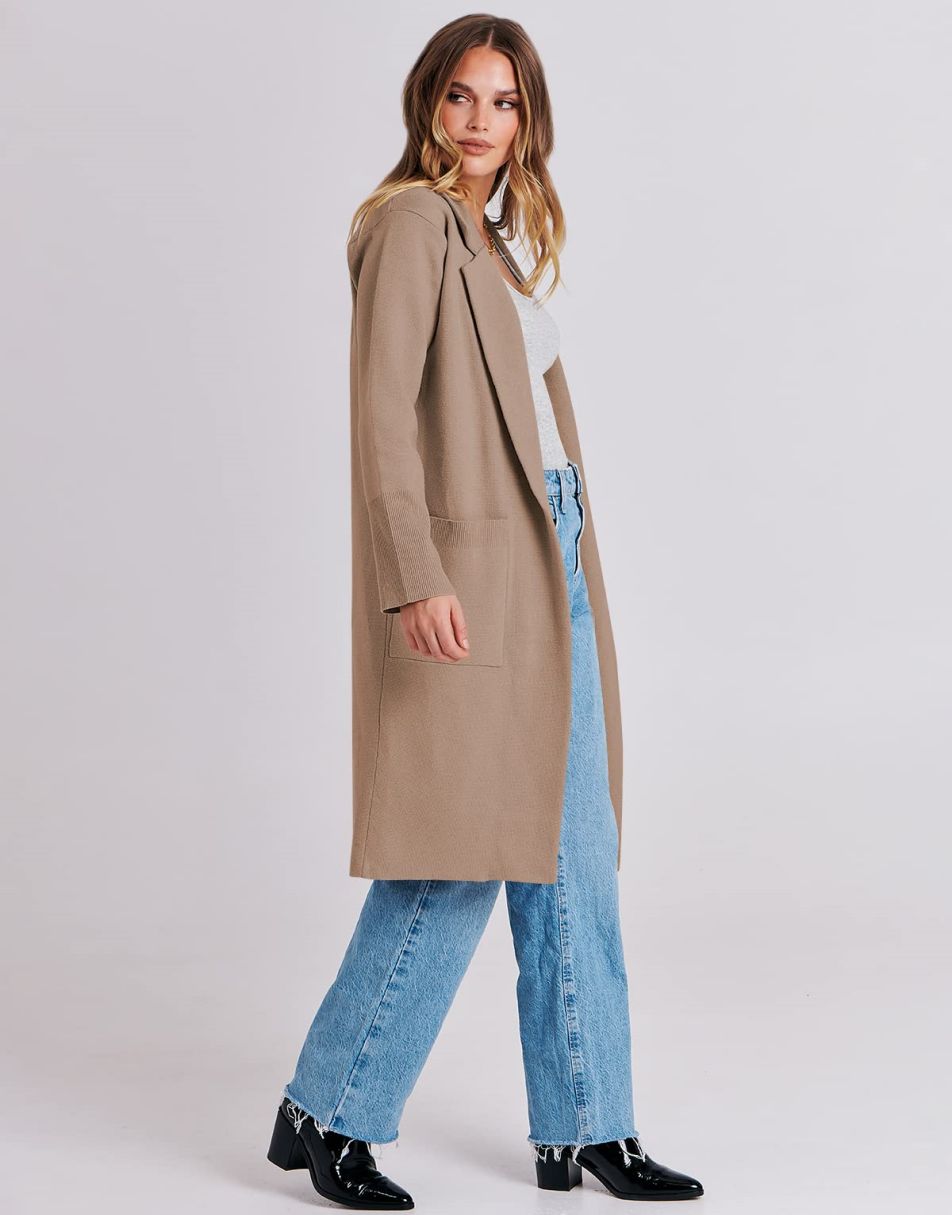 ANRABESS Cardigan für Damen Oversized Offener Pullover Mantel Langarm Revers Blazer Jacke Herbst Oberbekleidung Coatigan
