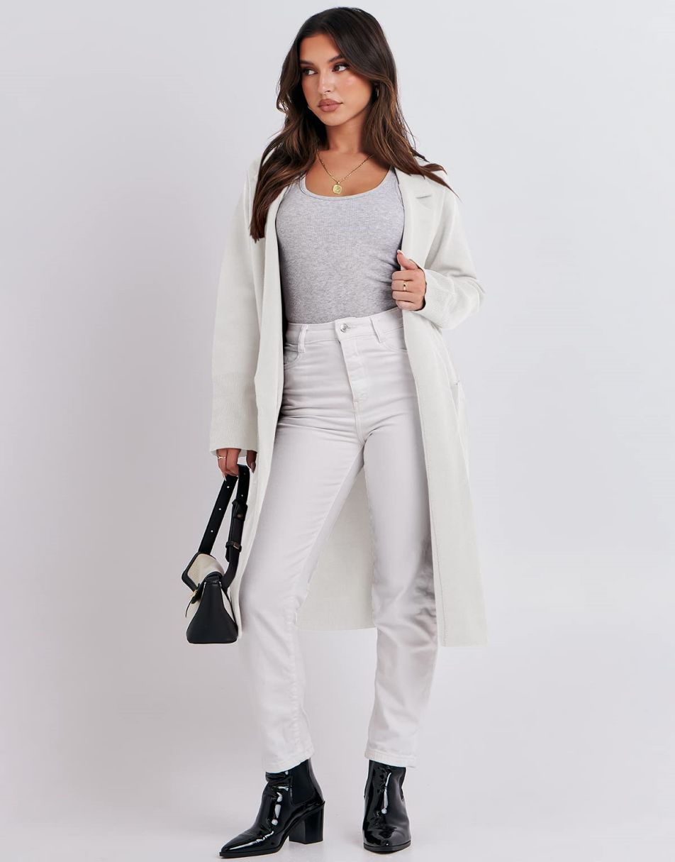 ANRABESS Cardigan für Damen Oversized Offener Pullover Mantel Langarm Revers Blazer Jacke Herbst Oberbekleidung Coatigan