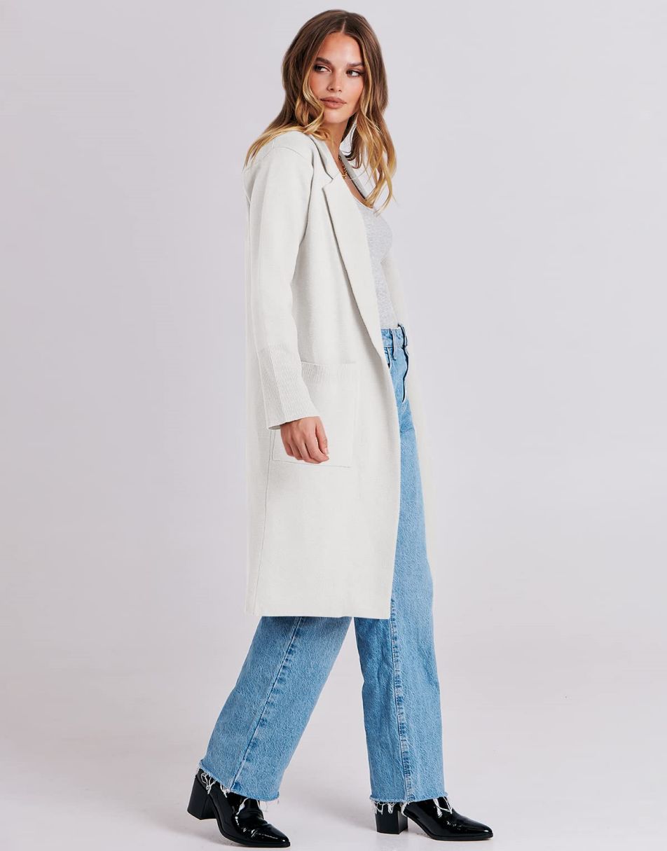 ANRABESS Cardigan für Damen Oversized Offener Pullover Mantel Langarm Revers Blazer Jacke Herbst Oberbekleidung Coatigan