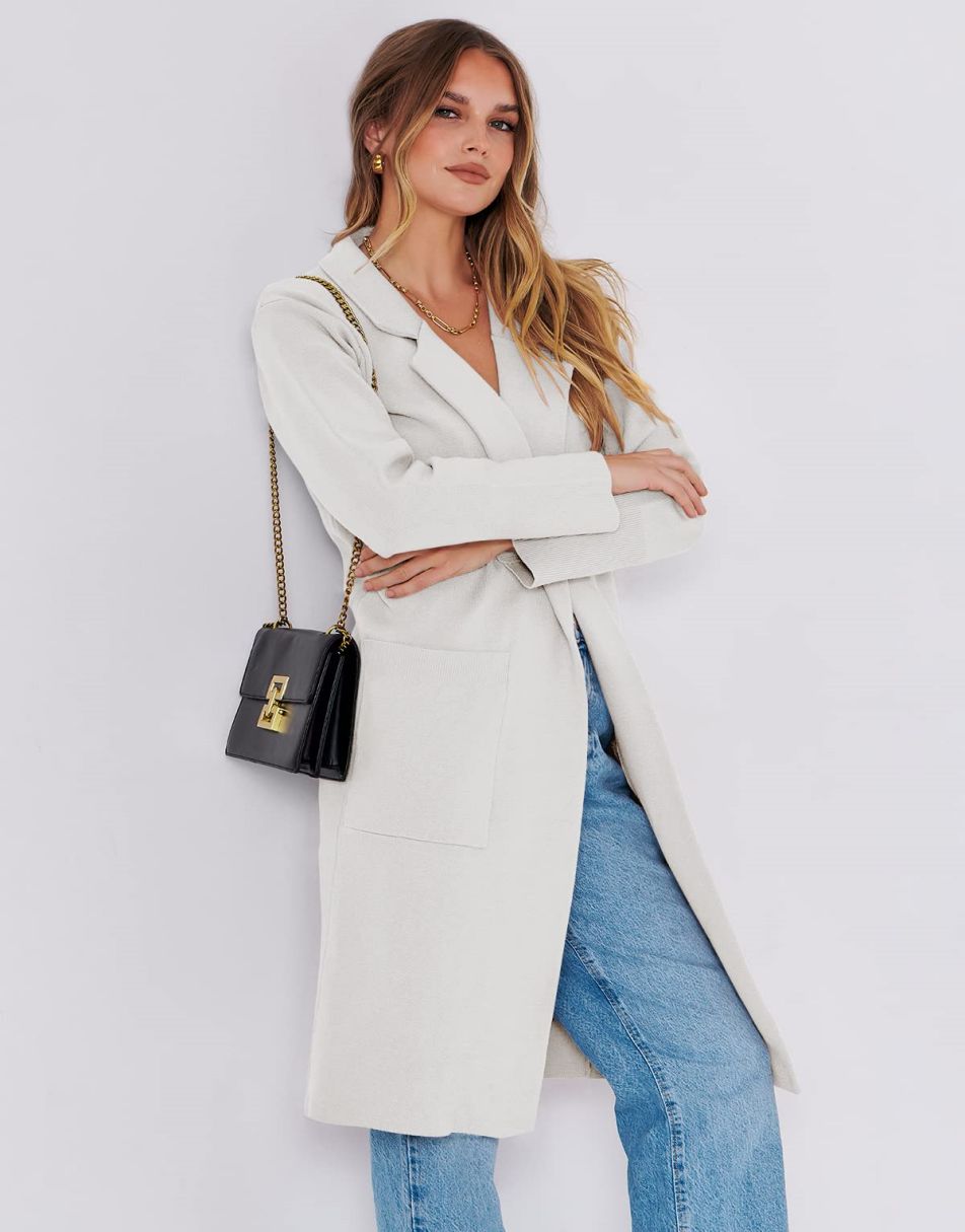 ANRABESS Cardigan für Damen Oversized Offener Pullover Mantel Langarm Revers Blazer Jacke Herbst Oberbekleidung Coatigan