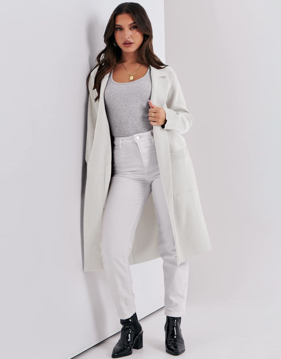 ANRABESS Cardigan für Damen Oversized Offener Pullover Mantel Langarm Revers Blazer Jacke Herbst Oberbekleidung Coatigan