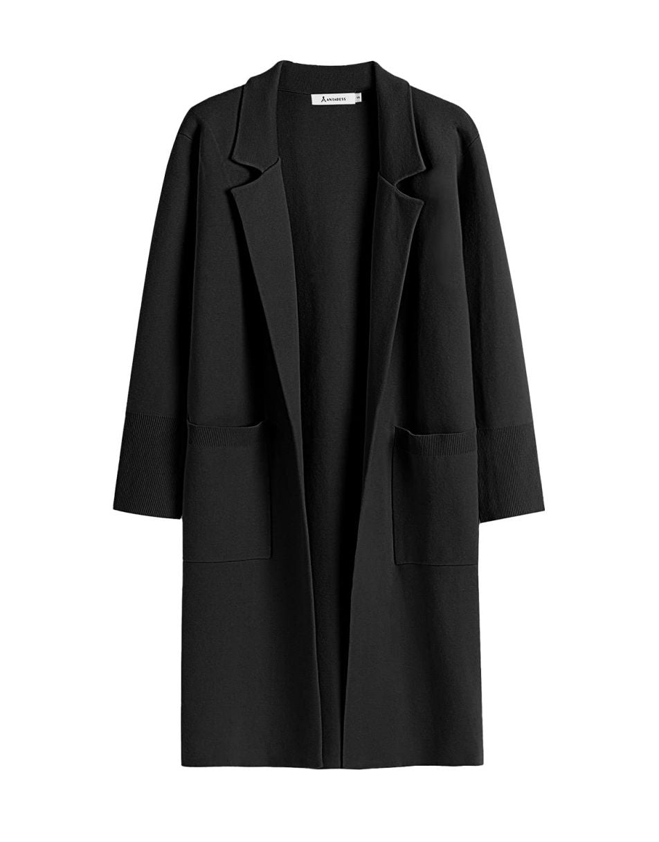 ANRABESS Cardigan für Damen Oversized Offener Pullover Mantel Langarm Revers Blazer Jacke Herbst Oberbekleidung Coatigan