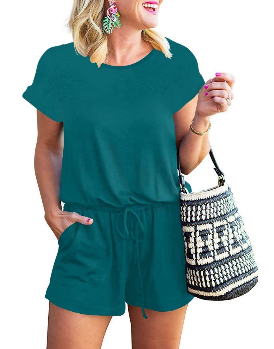 ANRABESS Kurzarm-Jumpsuit mit Streifen, Taschen, kurzer Hose, Schlafanzug, Loungewear