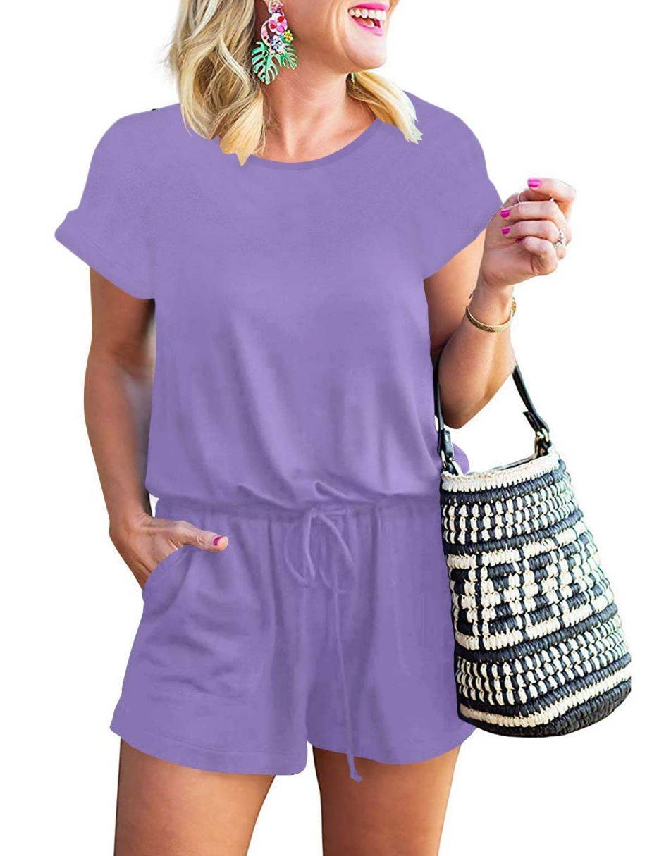 ANRABESS Kurzarm-Jumpsuit mit Streifen, Taschen, kurzer Hose, Schlafanzug, Loungewear